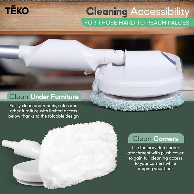 TEKO Electric Power Mop | Hardwood Floor Mop with Baseboard Cleaner Attachment | Washable Pads Included