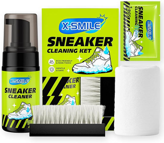 X-SMILE Sneaker Cleaning Kit, Foam Cleaner for White Shoes, PU & Synthetic, Canvas, Mesh & Rubber, Brush, Towel & Wipe 100ml