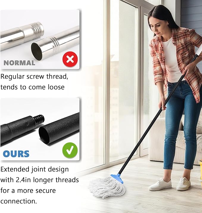 Indoor Cotton Mops for Floor Cleaning - 53.7" Adjustable Iron Handle Regular Mops to Clean Living Room, Kitchen, and Bathroom,Indoor Cleaning Mop for Wood Floors, Tile, Hardwood Floor. (Blue White