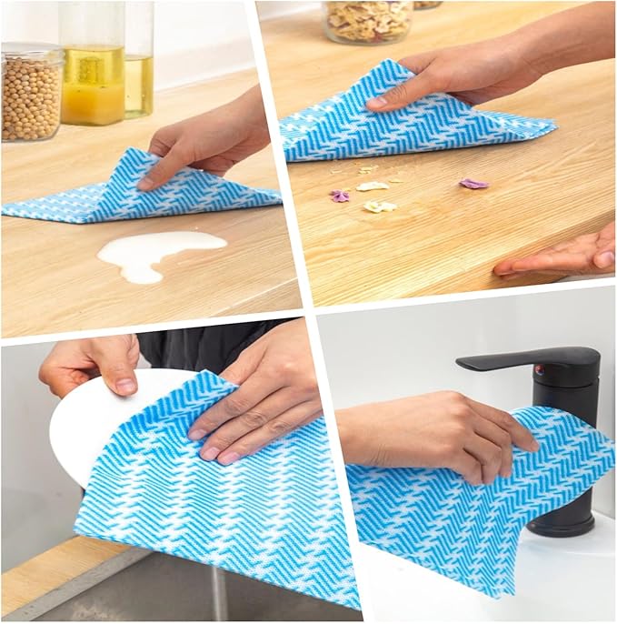 SUZZYVINE Reusable Dish Cloths Disposable Rags For Kitchen Reusable Kitchen Paper Towels All Purpose Cleaning Cloths Handi Wipes On Roll,2 Rolls of 200 Sheets（Blue）