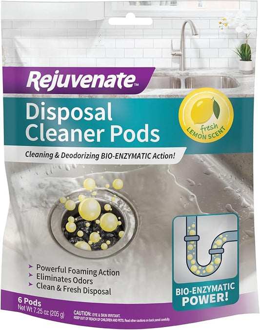 Rejuvenate Disposal Cleaner Pods, 6 Count, Lemon Scented Disposal And Pipe Cleaner Pods With Bio-Enzymatic Formula Help Break Down Leftover Food Waste And Remove Odors For A Clean, Fresh Disposal