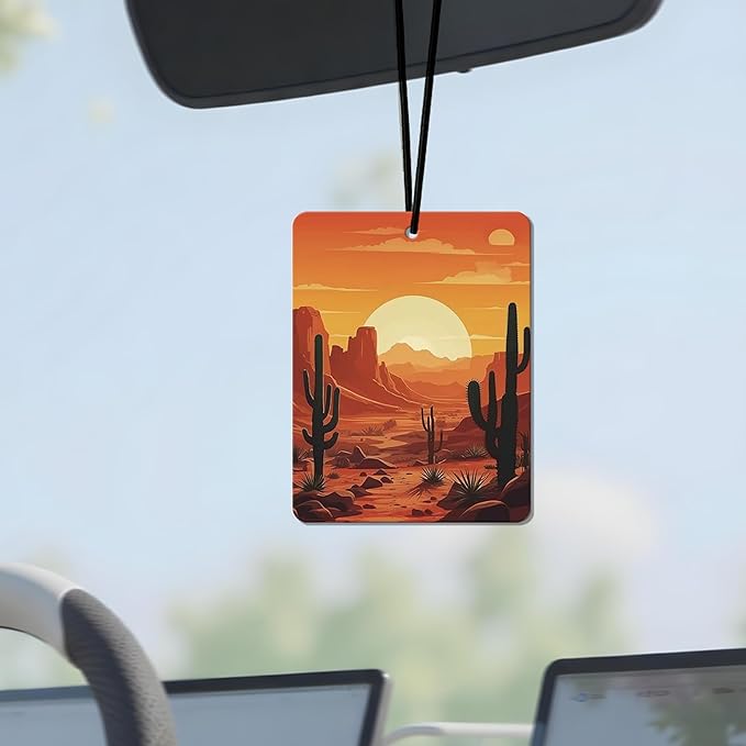 Desert Cactus Sunset Car Air Freshener 4 Pcs, Western - Themed Hanging Air Freshener for Cars, Closet, Drawer, Boho Desert Car & Home Decor for Nature Lovers