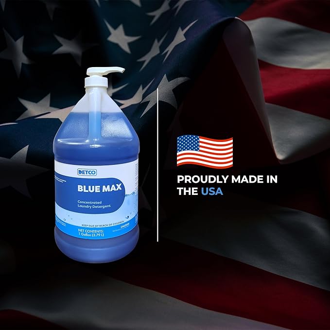 Blue Max Industrial-Strength Laundry Detergent Concentrate - Safely Clean 256 Loads Per Gallon, 1/2 Ounce Per Load, Heavy Duty Concentrated Commercial Formula, 1 Liquid Gallon Bottle, Pack of 1