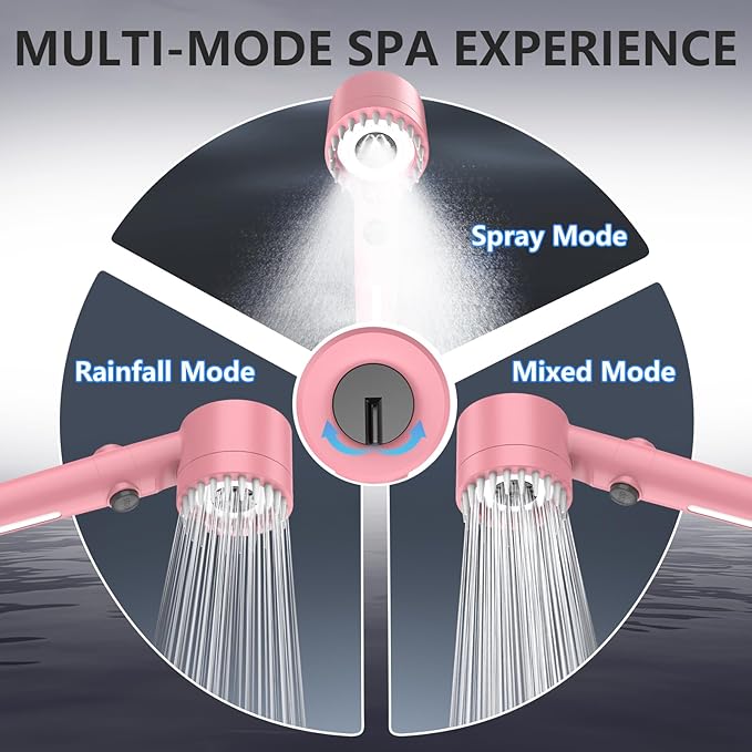 Filtered Shower Head with Handheld, High Pressure Water Flow and Multiple Spray Modes Shower Head with Filter, Power Wash for Hard Water, Showerhead with ON/OFF Switch for Pets Bath (Pink)