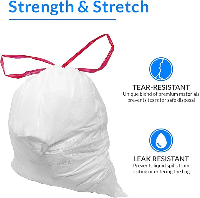 Reli. 2-4 Gallon Trash Bags Drawstring | 250 Count | 18"x 20" | Small Garbage Bags 4 Gallon - Drawstring Handles | White Trash Can Liners 2 Gal - 3Gal - 4Gal | Small Bin Liners, Office