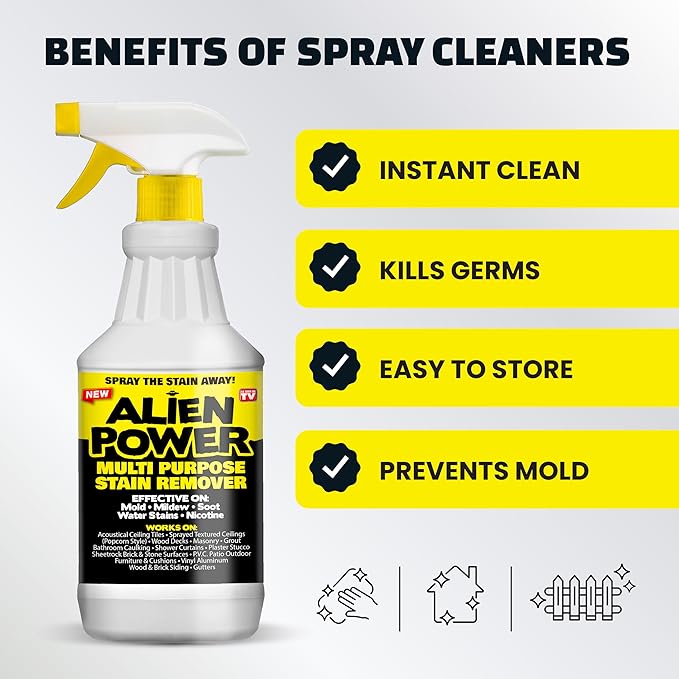 Alien Power Instant Stain Remover Spray for Mold and Mildew and Grout, All Purpose No-Scrub Cleaner for Bathroom & Household Surfaces, Tiles, Wall & Washing Machines - 3 Packets (Makes 72 Fl Oz)