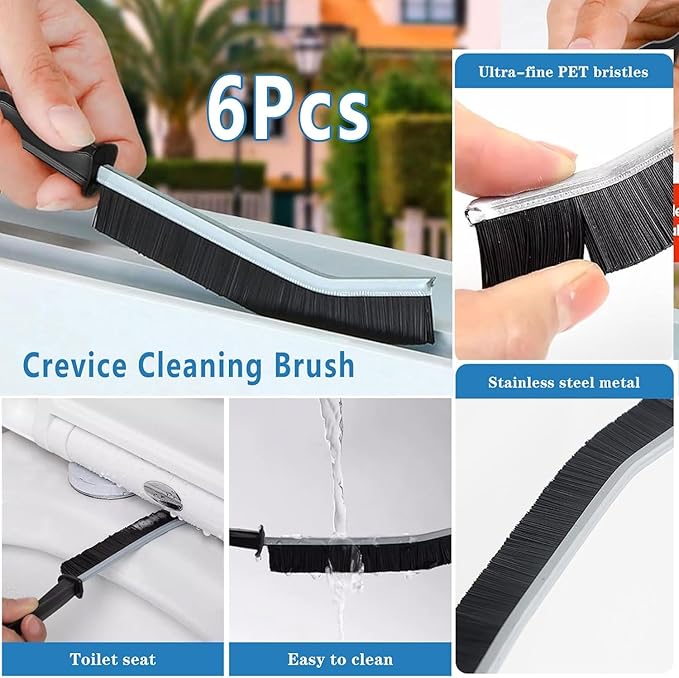 Crevice Cleaning Brush, Multi-Purpose Hard Bristle Brushes for Deep Cleaning Kitchen, Bathroom, Grout, Sink, Cup, Teapot, Bottle, Blender, Corners, Tight Spaces & More 6 Pcs