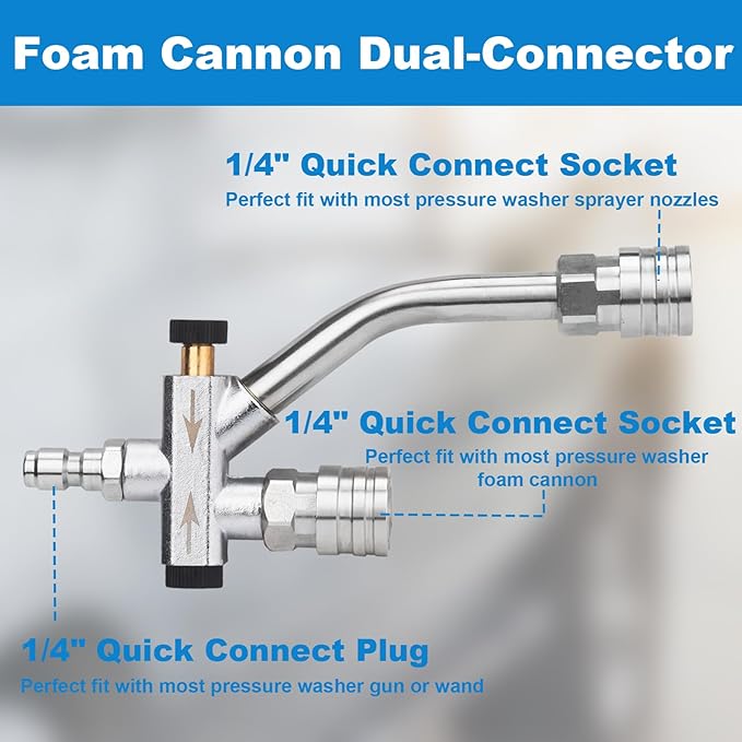 DUSICHIN Foam Cannon Snow Foam Lance Dual Ended Shift Valve For Pressure Washer, 5 Nozzle Tip Holder Dual Connector Wide Mouth Soap Cannon 5 Power Washer Sprayer Nozzles 1/4" Quick Connect Soap Cannon