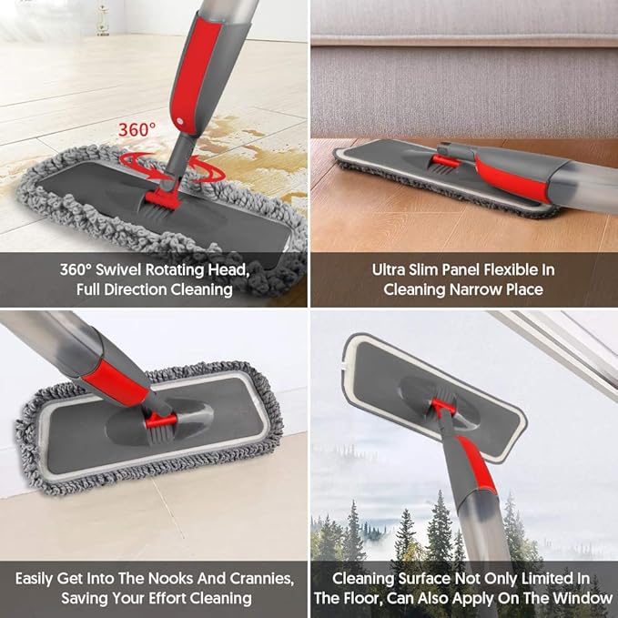 Spray Mop with 3 Washable Pads 2 Refillable Bottles for Floor Cleaning