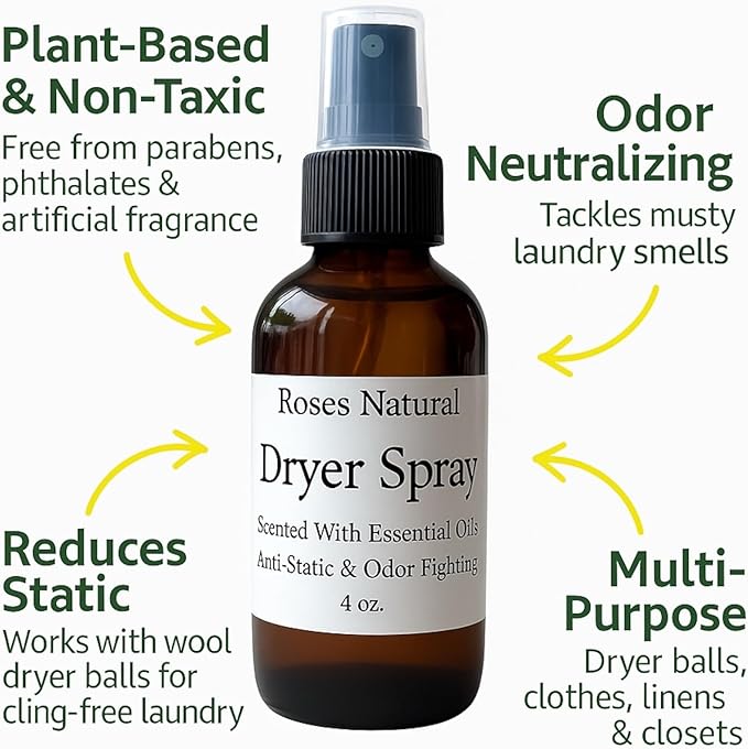 Natural Dryer Ball Spray, 4 oz, Patchouli, Lavender,Essential Oil Laundry Refresher, Fabric Freshener for Clothes, Linens & Wool, Anti-Static & Odor Neutralizer, Made in the USA (Lemon)