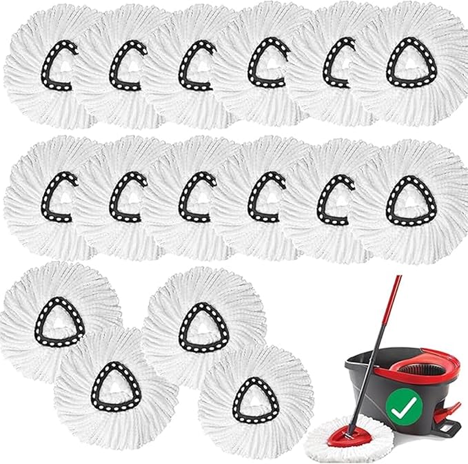 16 Pcs Spin Mop Replacement Heads, White Large 360° Easy Wring Spin Mop 100% Microfiber Refill, Easy Cleaning Spin Mop Heads, Deep Clean, Machine Washable for Easy House Cleaning Floor Mopping