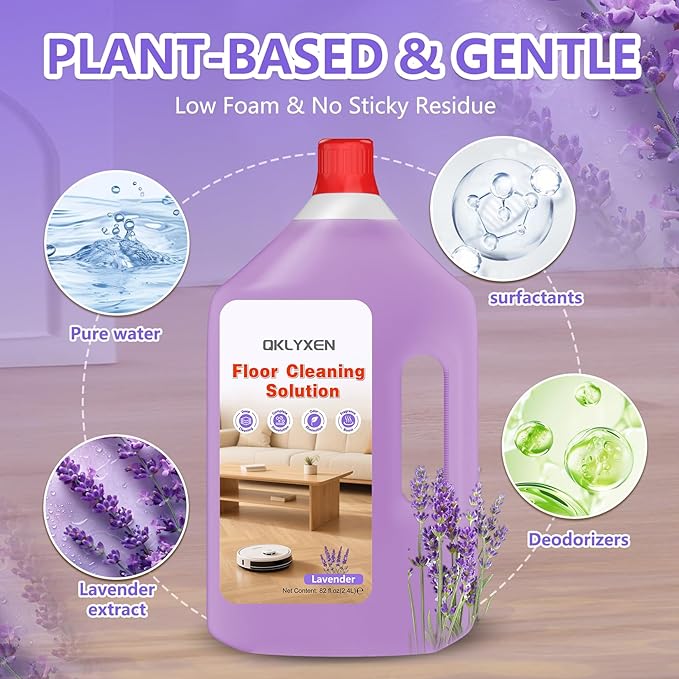 82FL OZ/2.42 L Lavender Scent Floor Cleaning Solution Compatible with Roborock Robot Vacuum (Qrevo/Q7/Q10/Saros 10R/F25), Floor Cleaner for All Robot Vacuums & Cordless Wet Dry Vacuum with Mopping