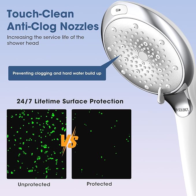 FASDUNT Filtered Shower Head with Handheld, High Pressure 8-Mode Handheld Showerhead with Filters for Hard Water -Remove Chlorine, Built-in Power Wash, Extra Long 80" Hose & Adjustable Bracket