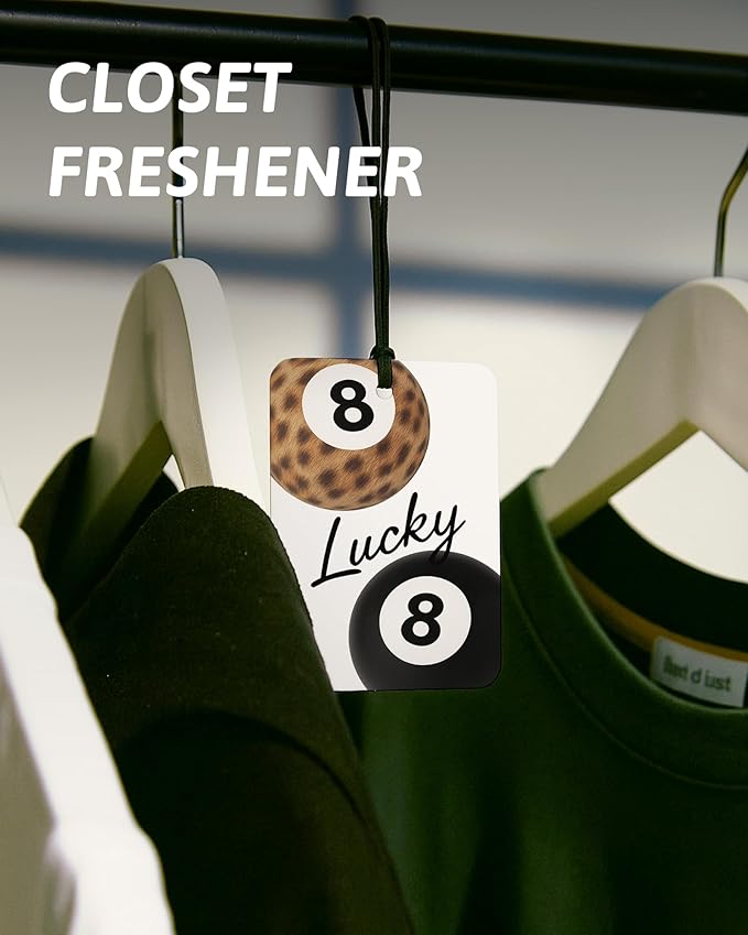 Trendy Leopard Print Lucky 8 Ball Car Air Freshener 6 Pcs, Retro Coquette Bow Cheetah Poker Hanging Air Freshener for Bar Cars Closet Drawer Books, Girly Car Accessories Mirror Decor for Women