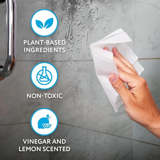 Impresa Vinegar Wipes - 165 ct - Hard Water Stain Remover Wipes for Glass, Shower & Car - Lemon Scent