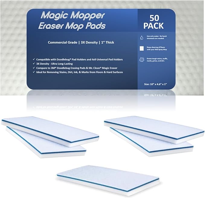 4610 Eraser Pads - 50 Pack 4.5" x 10" x 1" Commercial Grade Melamine Sponges for Floor, Tile, Grout, Baseboard, Walls-Durable & Versatile Cleaning - Pack of 50