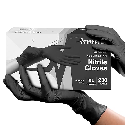 Black Nitrile Disposable Gloves X Large, 200 Count - Latex Free Medical Gloves, Dental and Surgical Grade - Powder Free Rubber Gloves