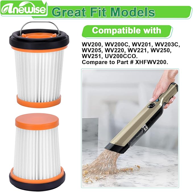 8 Pack WV201 Fiter Replacement for Shark Wandvac Handheld Cordless Vacuum WV200, WV251, WV250, WV205, WV221, WV201, WV203, WV220, UV200CCO, Compare to Part # XHFWV200