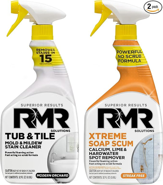 RMR Bathroom Breakthrough Bundle – Tub & Tile Cleaner + Xtreme Soap Scum Remover, 2-Step Deep Clean System for Shower, Tub, Tile, Grout, & Glass Buildup, Stains, & Grime, 2–32 Oz Bottles