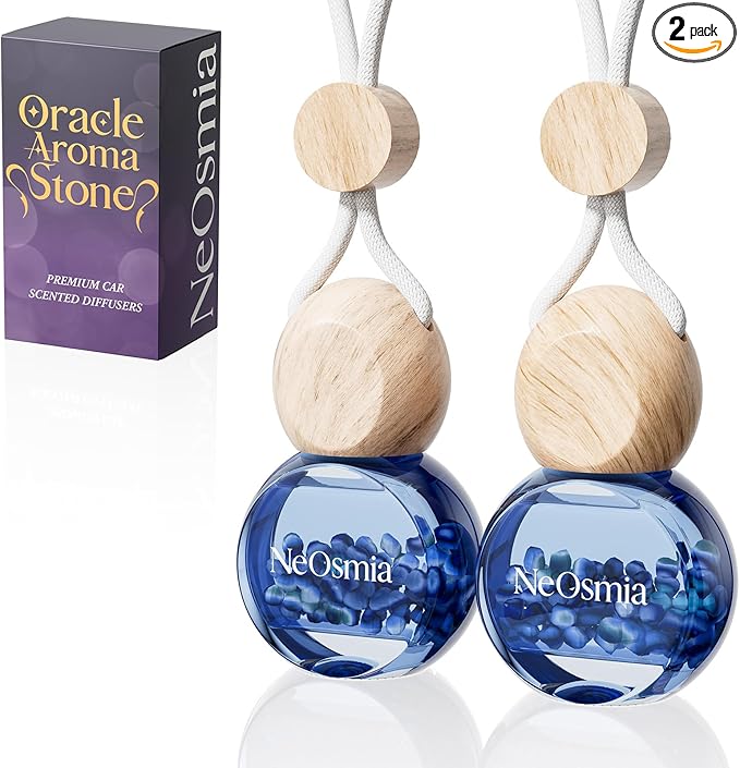 Hanging Car Air Freshener, 2 Pack Glass Car Scent Decor with Decorative Crystals, 6 Scents, Oceanic Breeze, Long-Lasting Fragrance, Budget Friendly (Ocean)