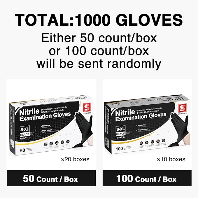 Schneider Nitrile Exam Gloves, 4 Mil Black Gloves Disposable Latex Free Powder Free, Food Safe for Cooking, Food Prep, Clean