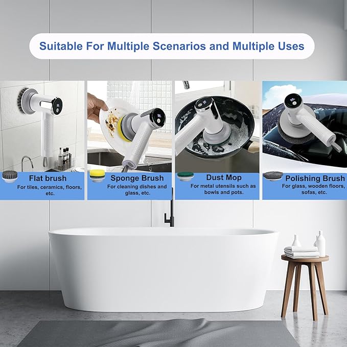 Electric Spin Scrubber Cordless Cleaning Brush with Replaceable Brush Heads, Rechargeable Power Scrubber for Bathroom Shower Floor Window Tub Sink