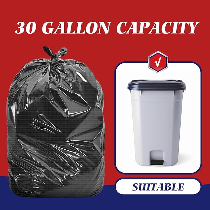 30-33 Gallon 100 Counts Large Trash Bags w/Ties Black Garbage Bags, Large Trash Can Liners for Home,Kitchen,Office,All Purpose Light Residential or Commercial Waste,Outdoor Lawn and Leaf Bags