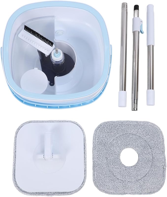 Generic Effortless Corner Spin Mop Bucket System with Water Separation, Self Wringing Mop Head for Hardwood Tile Marble Floors
