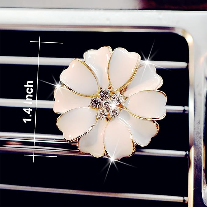2 Pieces Daisy Flower Air Vent Clip Cute Car Air Freshener Clip Bling Rhinestone Car Air Outlet Decorations Charm Car Inter Decor Accessories for Girls Women