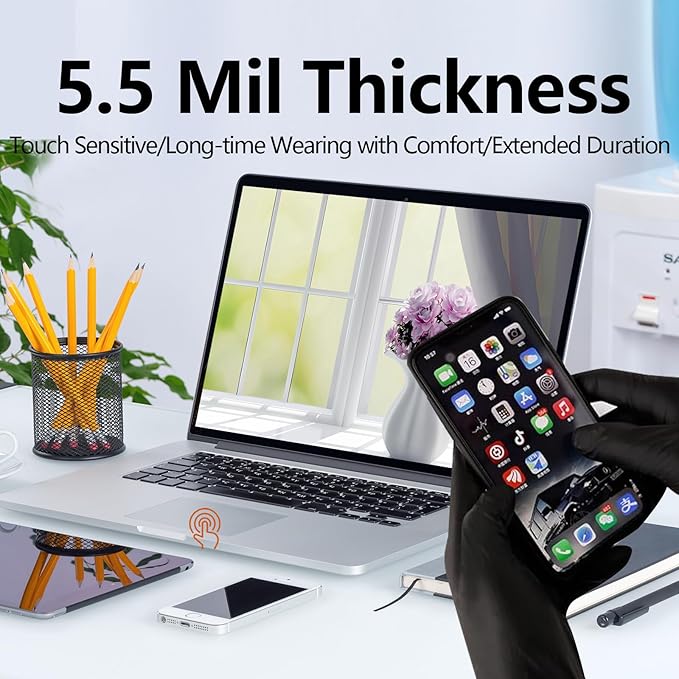 Nitrile Gloves Latex &Powder Free for Cleaning, Food, Automatic, Tattoo, 100 Black Gloves Disposable, X-Large