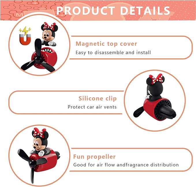 Car Air Fresheners Cute Cartoon Mouse Pilot Car Diffuser Rotating Propeller Automotive Air Outlet Fan Creative Car Perfume Decoration Cool Car Accessories (Women)