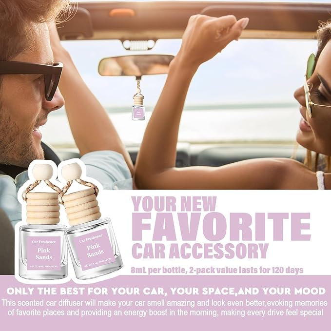 C Classy Car Air Freshener Hanging 2 Pack, Pink Sands Essential Oil Diffuser for Cars, Long-Lasting Fragrance, Cute Car Accessories, C ar Air Fresheners for Women & Men Gift, Made in USA