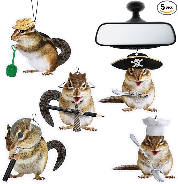5 Pieces Funny Car Air Fresheners for Men Air Freshener Hanging Truck Air Fresheners Car Accessories Ideal Gift for Birthday, Christmas Stocking Stuffers (Squirrel)