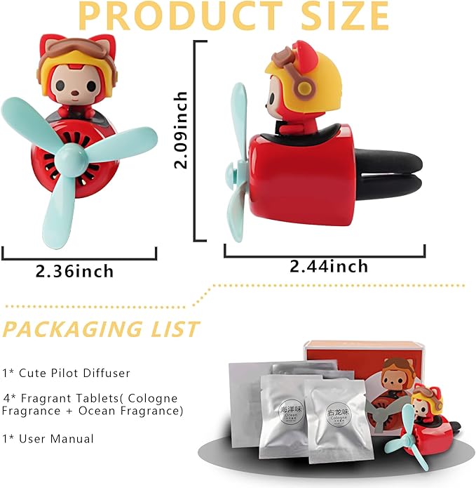 Car Air Fresheners Cute Cartoon Fox Pilot Car Diffuser Rotating Propeller Automotive Air Outlet Fan Creative Car Perfume Decoration Funny Car Interior Accessories