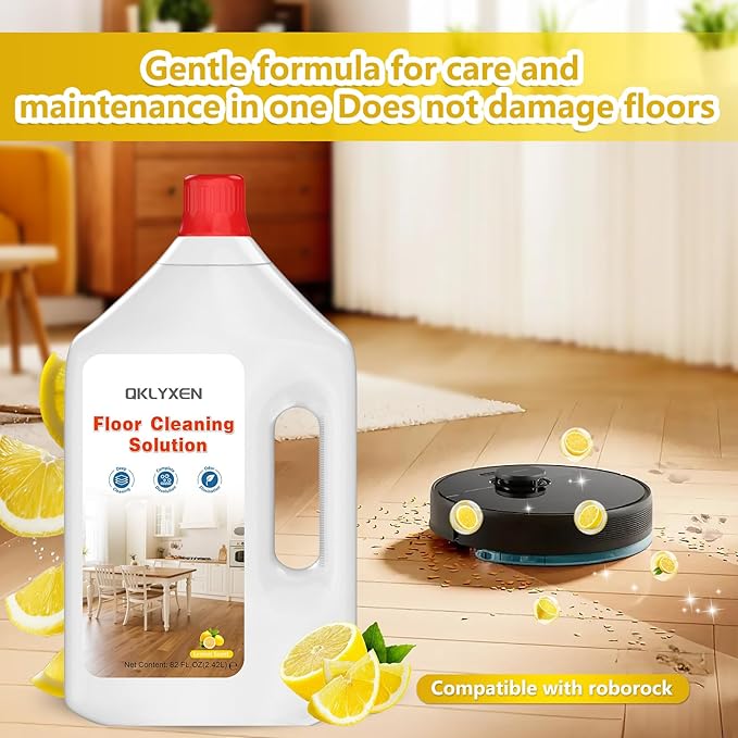 82FL OZ/2.42L Lemon Scent Floor Cleaning Solution Compatible with Roborock (Q5/Q7/Q8/Q10/S7/S8/Saros 10R/F25/Qrevo Series), Floor Cleaner Refill for All Robot Vacuums & Wet Dry Vacuum with Mopping