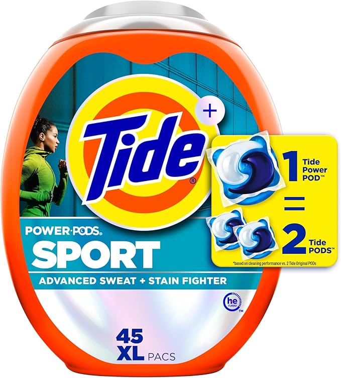 Tide Power Pods Sport Laundry Detergent Pacs, 45 Count, Advanced Sweat + Stain Fighter