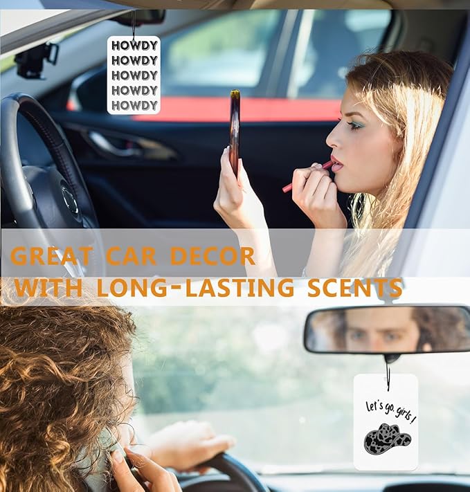 Black Bows Western Car Air Freshener 4Pcs, Let's Go Girls Cowgirls Western Car Accessories Hanging, Trendy Black Cars Scents Mirror Decor Retro Cowgirls Cute Air Freshies for Women Teens(Vanilla)
