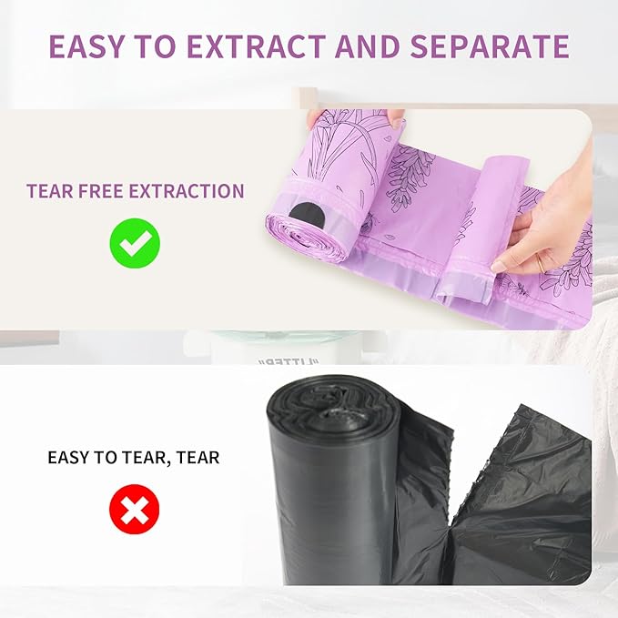 Trash bags, 4 Gallon Trash Bags Drawstring, Colorful & Portable Small Trash Bags with Lavender Printed, Tear-Resistant Garbage Bags 4 Gallon for Bathroom Office Trash Cans, 50 Count