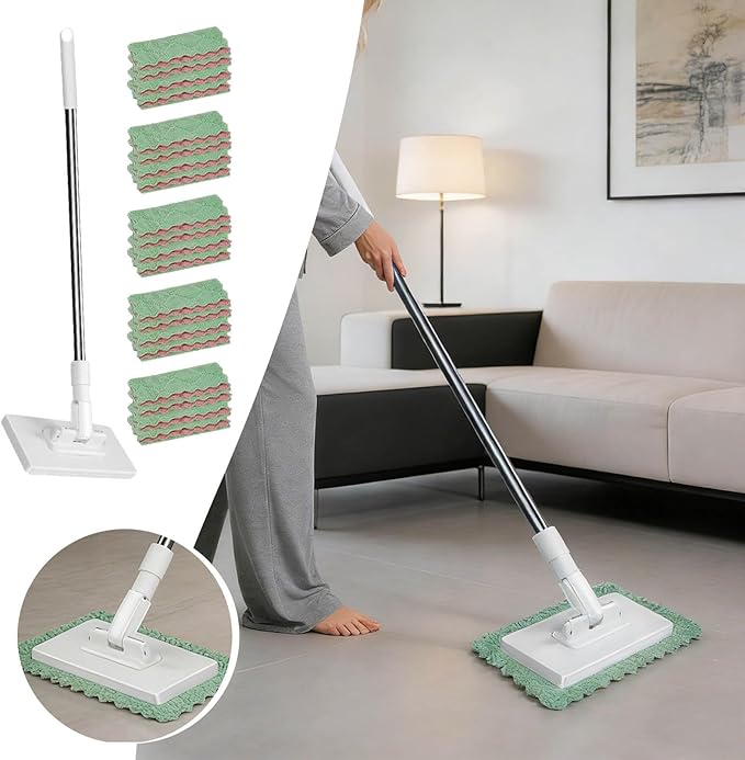 Snap Grip Mini Mop, Zero Touch Mini Mops, Retractable Gap Dust Cleaner Flat Mops with Locking Head & Sweeping Cloths, 100cm Long Handle Mopping Sweeper Stick for Multi Cleaning (1*mop+20*Cloth)