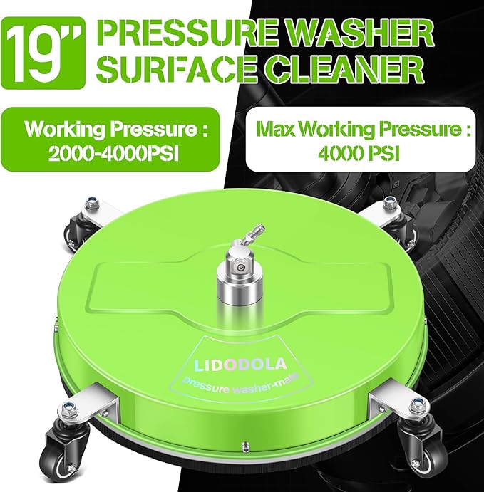 19'' Pressure Washer Surface Cleaner with 4 Wheels - Stainless Steel Surface Cleaner for Pressure Washer Attachment for Concrete, Driveway, Patio, Sidewalk, Deck and Driveways (19 INCH GREEN)