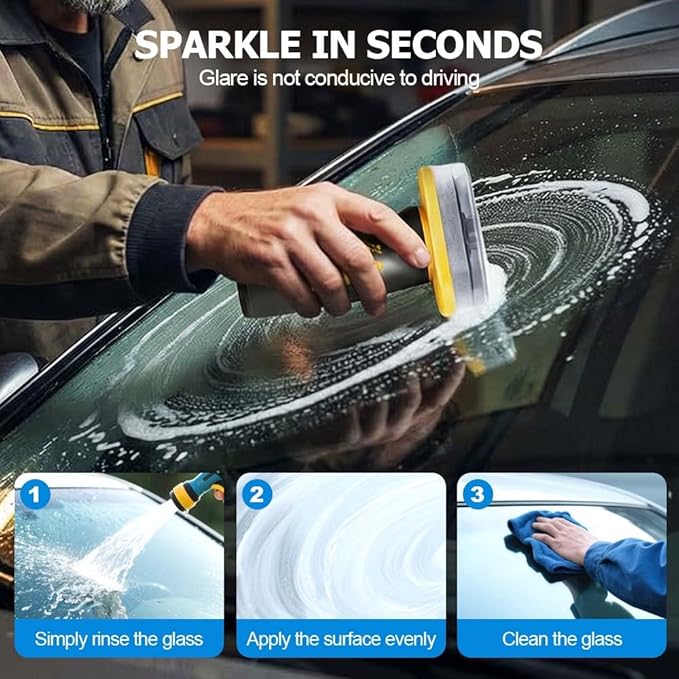 Handheld Glass Oil-Film Remover, Automotive Windshield Cleaner with Emulsion Compound, Oil Film & Smudge Removal Cleaning Pad for Clear Driving View (1PC)