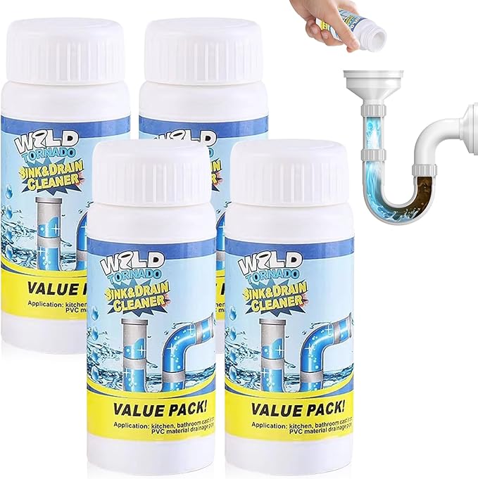 Wild Tornado Powerful Sink & Drain Cleaner Powder, Pipe Dredging Agent for Kitchen Bathroom Drain, Clog Remover Pipeline Cleaner, Portable Fast Acting Cleaning Powder (4PCS)