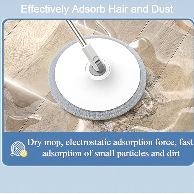 Spin Mop and Bucket Floor Cleaning Set with 2 Mop Pads, Dual Compartment Mop Bucket with Clean and Dirty Water Separation System, Hand-Free Floor Cleaning Mop