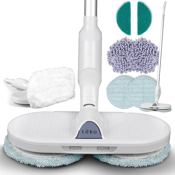 TEKO Electric Power Mop | Hardwood Floor Mop with Baseboard Cleaner Attachment | Washable Pads Included
