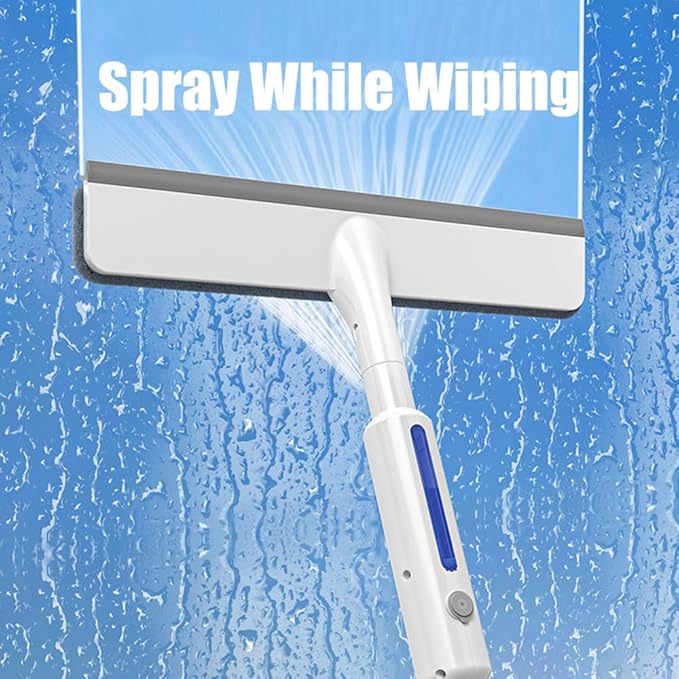 Window Cleaning Squeegee, Window Spray Cleaning Mop with Extension Pole & Cleaning Fabric for Windows Bathrooms Mirrors
