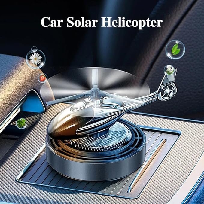 Solar Car Air Freshener, Helicopter Solar Energy Rotating Aromatherapy Aroma Diffuser Long Lasting Fragrance Perfume Car Accessories Cars Interior Decoration Ornament (Silver/Red/Black)