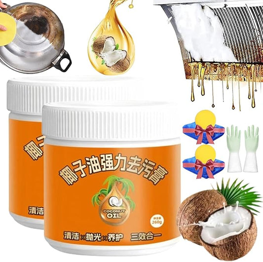 RJDJ Multi-Purpose Coconut Oil Cleaning & Polishing Paste, Stainless Steel Cookware Cleaner, Natural Coconut Oil Cleaning Paste, Powerful Kitchen All-Purpose Cleaner for Oven, Pot and Stove (2pcs)
