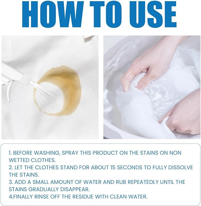 Clothing Emulsifier Stain Remover,300ML/10 FL.OZ,Non-Ionic Laundry Pre-Treatment,Mild Formula Powerful Stain Removal No Damage to Clothes (3)
