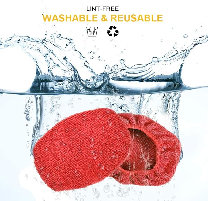Car Care Microfiber Cloths for Windshield Cleaning Tool, Windshield Cleanner Wand Replaceable Glass Cleaning Bonnets, Interior Auto Window Cleaner Washing Pads, Fit 5”, Red, 5 Pack