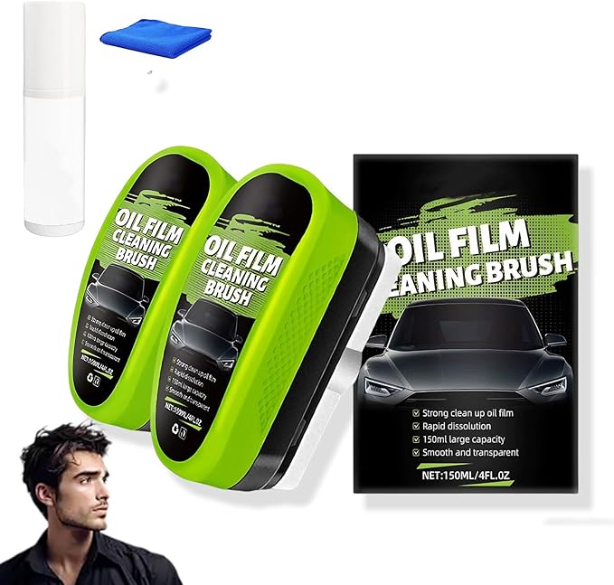 2026 Upgrade Clear Vision Windshield Cleaner, Clearvision Car Windshield Cleaner, Automotive Oil Film Cleaning Brush for car windows Prevents Rain and Fog (2, Green)